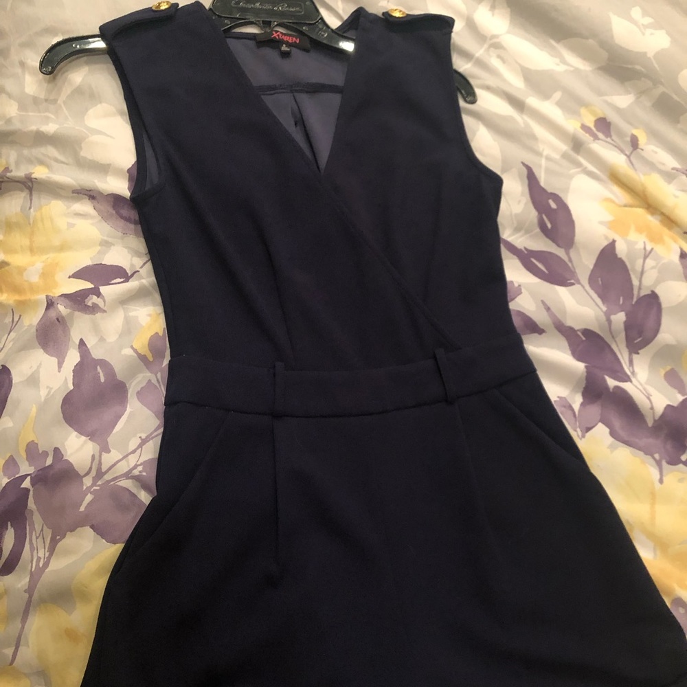 Navy Blue Romper with Button Detail